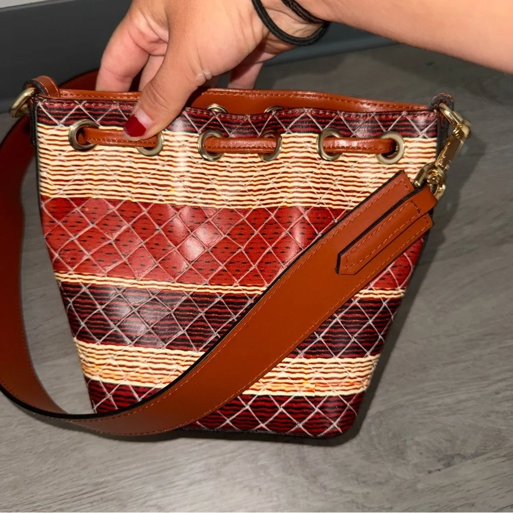 Valentino by Mario Valentino Bag Jules Tresse Drawstring Bucket Bag in Umber